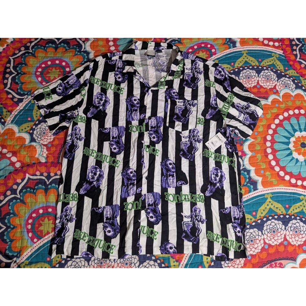 Beetlejuice Hawaiian Shirt Button Up Stripes 3XL